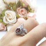 Oval Natural Stone Wedding Set Chevron Ring