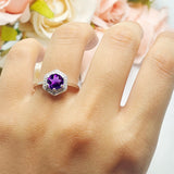 Vintage Style Round Natural Stone Hexagonal Ring