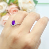 Oval Natural Stone V Midi Band Solitaire Ring