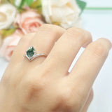 Oval Natural Stone V Midi Band Solitaire Ring