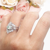Three Piece Round Leaf Style Bridal Silver Ring