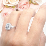Art Deco Emerald Cut Halo Bridal Ring