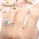 Art Deco Emerald Cut Halo Bridal Ring