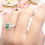 Art Deco Emerald Cut Halo Bridal Ring