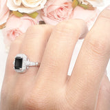 Art Deco Emerald Cut Halo Bridal Ring