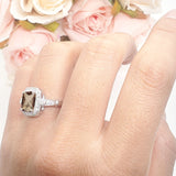 Art Deco Emerald Cut Halo Bridal Ring