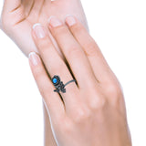 Lab Created Blue Opal Bee Flower Ring Oxidized 925 Sterling Silver