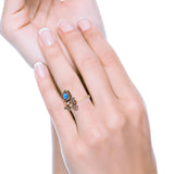 Lab Created Blue Opal Bee Flower Ring Oxidized 925 Sterling Silver