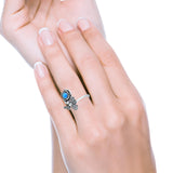 Lab Created Blue Opal Bee Flower Ring Oxidized 925 Sterling Silver