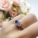Art Deco Round Natural Stone Halo Princess Cut Ring