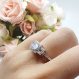 Art Deco Round Natural Stone Halo Princess Cut Ring
