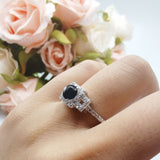 Art Deco Round Natural Stone Halo Princess Cut Ring