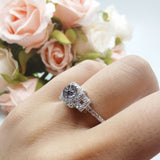 Art Deco Round Natural Stone Halo Princess Cut Ring