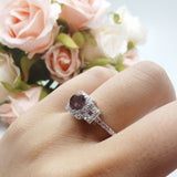 Art Deco Round Natural Stone Halo Princess Cut Ring