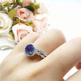 Two Piece Round Natural Stone Flower Ring
