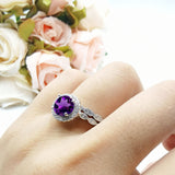 Two Piece Round Natural Stone Flower Ring
