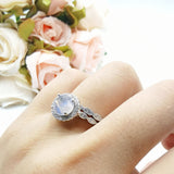 Two Piece Round Natural Stone Flower Ring
