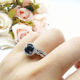 Two Piece Round Natural Stone Flower Ring