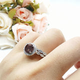 Two Piece Round Natural Stone Flower Ring