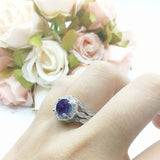 Three Piece Round Natural Stone Flower Ring