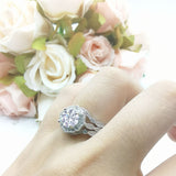 Three Piece Round Natural Stone Flower Ring