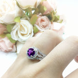 Three Piece Round Natural Stone Flower Ring