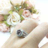 Three Piece Round Natural Stone Flower Ring