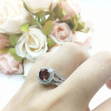 Three Piece Round Natural Stone Flower Ring