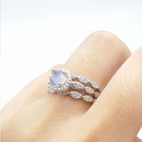 Three Piece Round Natural Stone Bridal Ring