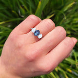 Three Stone Oval Natural Stone Wedding Ring