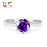 14K White Gold Round Solitaire Amethyst CZ Art Deco Ring