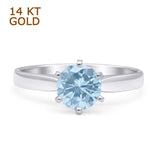 14K White Gold Round Solitaire Aquamarine CZ Art Deco Ring