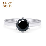 14K White Gold Round Solitaire Black CZ Art Deco Ring