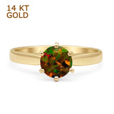 14K Yellow Gold Round Solitaire Lab Created Black Opal Art Deco Ring