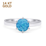 14K White Gold Round Solitaire Lab Created Blue Opal Art Deco Ring
