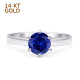 14K White Gold Round Solitaire Blue Sapphire CZ Art Deco Ring