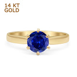 14K Yellow Gold Round Solitaire Blue Sapphire CZ Art Deco Ring