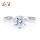 14K White Gold Round Solitaire Cubic Zirconia Art Deco Ring