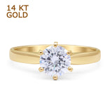 14K Yellow Gold Round Solitaire Cubic Zirconia Art Deco Ring