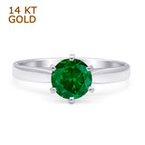 14K White Gold Round Solitaire Emerald CZ Art Deco Ring