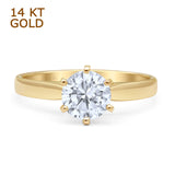 14K Yellow Gold Round Solitaire Moissanite Ring