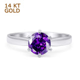 14K White Gold Round Solitaire Natural Amethyst Ring