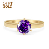 14K Yellow Gold Round Solitaire Natural Amethyst Ring
