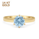 14K Yellow Gold Round Solitaire Natural Aquamarine Ring