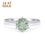 14K White Gold Round Solitaire Natural Green Amethyst Prasiolite Ring