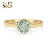 14K Yellow Gold Round Solitaire Natural Green Amethyst Prasiolite Ring