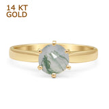 14K Yellow Gold Round Solitaire Natural Green Moss Agate Ring