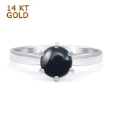 14K White Gold Round Solitaire Natural Black Onyx Ring