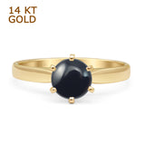 14K Yellow Gold Round Solitaire Natural Black Onyx Ring