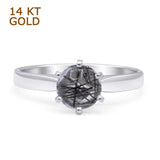 14K White Gold Round Solitaire Natural Rutilated Quartz Ring